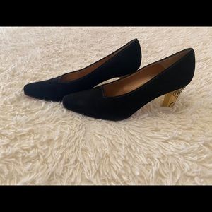 VINTAGE Bally black w/ GOLD Art Deco heel